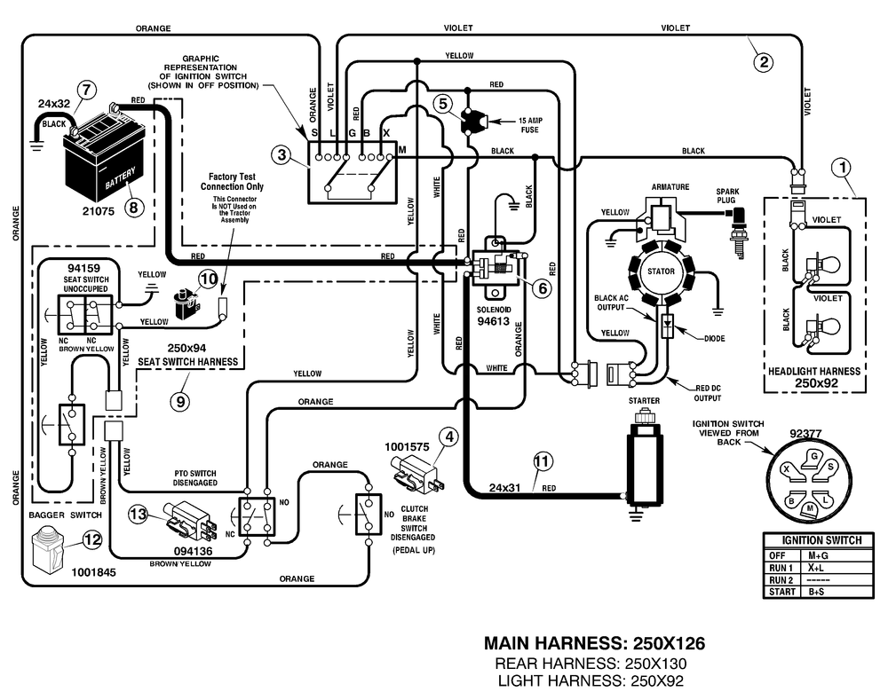 Electrical System Diagram and Parts List for 312004X68A 2004 Briggs and Stratton Lawn Tractor